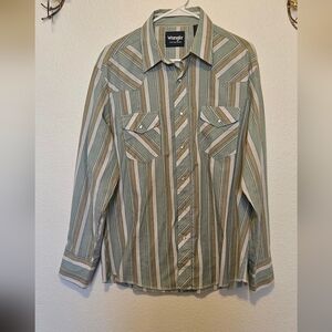 ​Wrangler Men's Large Western Pearl Snap Shirt Long Sleeve Striped Cowboy